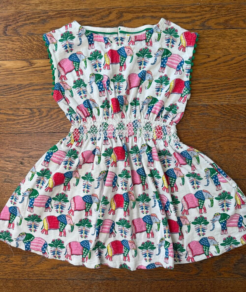 Mini Boden Girls' Elephant Cinched Waist Dress Size 4-5